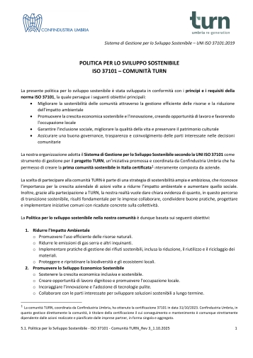 5.1. Politica per lo Sviluppo Sostenibile - ISO 37101 - Comunità TURN_Rev. 3 01.10.2025_01